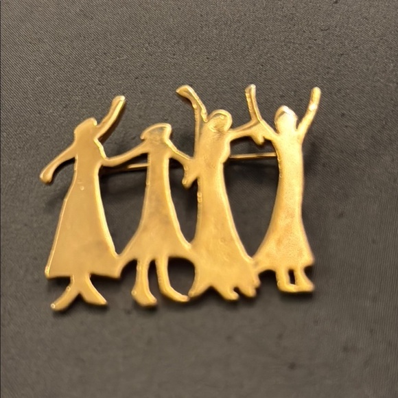 Gold Dancing Figures Brooch Minimalist Jewelry - Picture 1 of 6